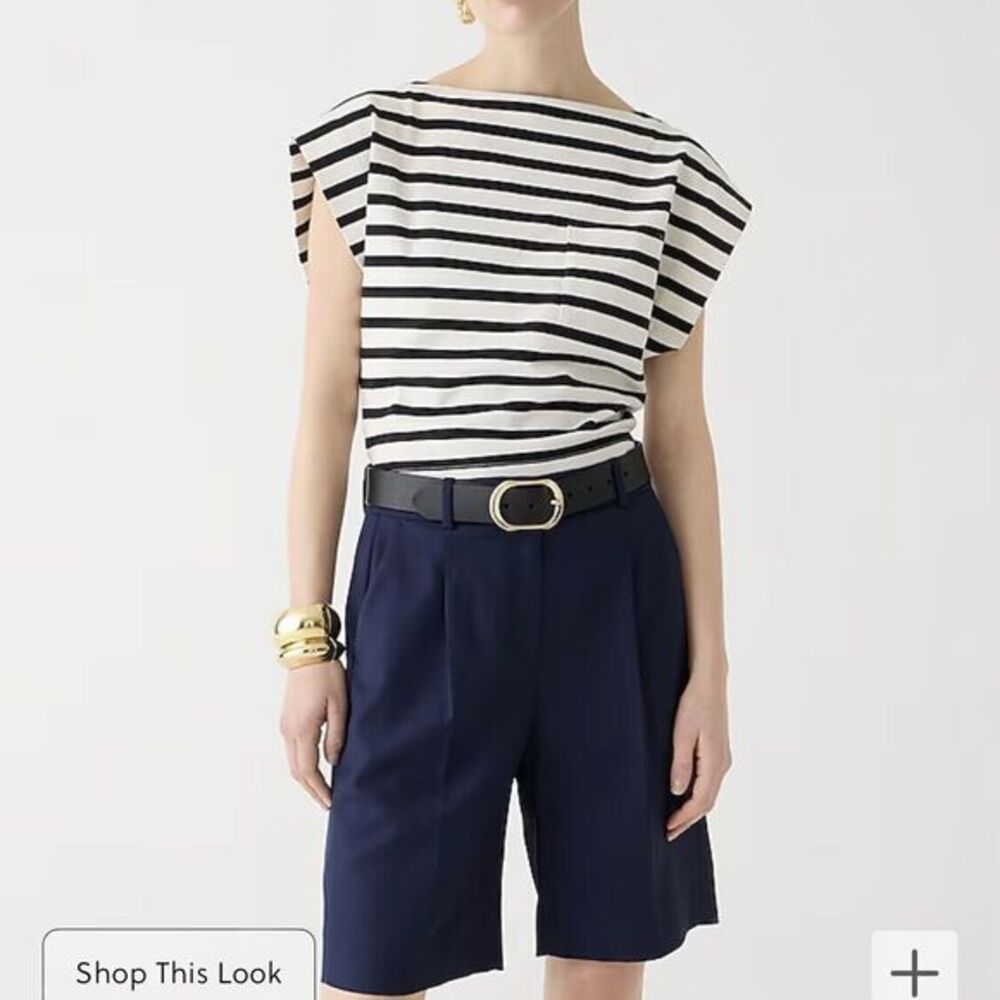 J. CREW Shorts 2 Navy Blue 100% Wool Pleated Side Zip Tweed Suiting Women's